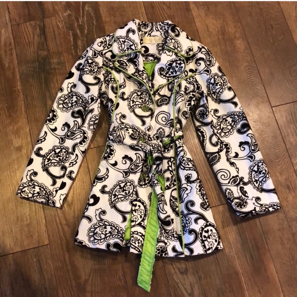 Nina Raynor Boutique B/W Paisley Velour Pea Coat XS
